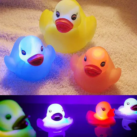LED Water Sensing Glowing Duck Bath Toy Flashing Light Up Little Yellow Duck Floating Water Toy For Baby Toddlers