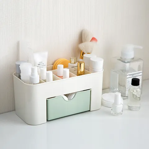 Multifunctional Desktop Cosmetic Storage Box Plastic Makeup Organizer With Small Drawer Multi-Compartment Storage Container