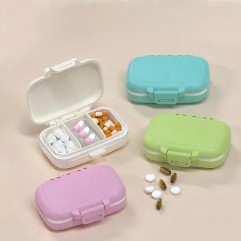 Draagbare 3 Vaks Pillendoos Reizen Medicatie Opslag Organizer PP Weizenstroh Mini Pillendoosje Dagelijkse Pillenhouder