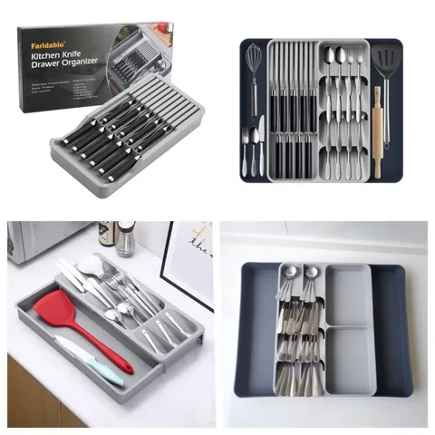 Organisateur de Tiroir de Cuisine Plateau à Couvets Extensible Support de Couverts pour Cuillère Fourchette Couteau Boîte de Rangement