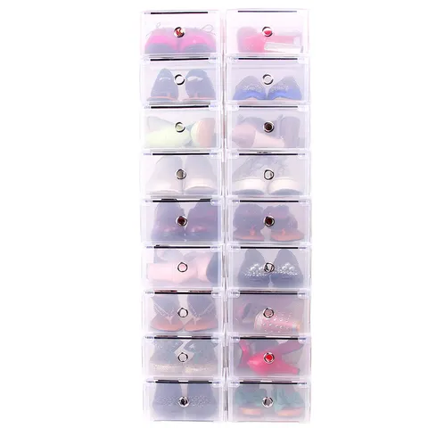 Transparent Plastic Shoe Box Stackable Drawer Storage Box Container For Home Bedroom Wardrobe Footwear Organization