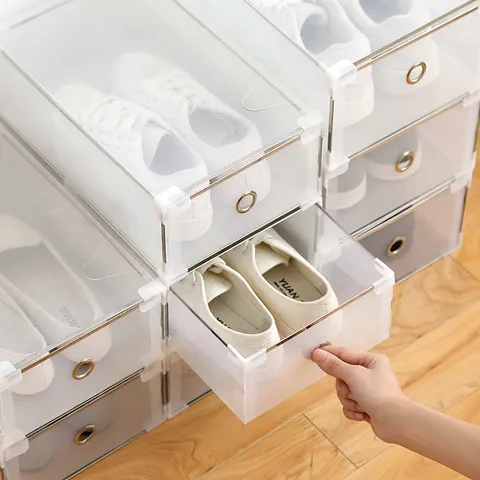 Transparent Plastic Shoe Box Stackable Drawer Storage Box Container For Home Bedroom Wardrobe Footwear Organization
