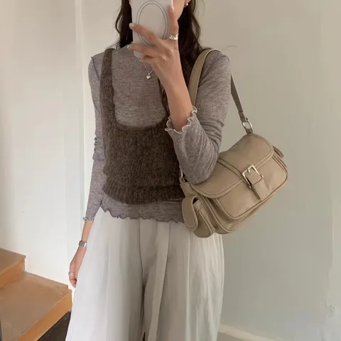Niche Design Small Shoulder Bag For Women PU Leather Vintage Multi Pocket Crossbody Underarm Bag Fashion Handbag Purse