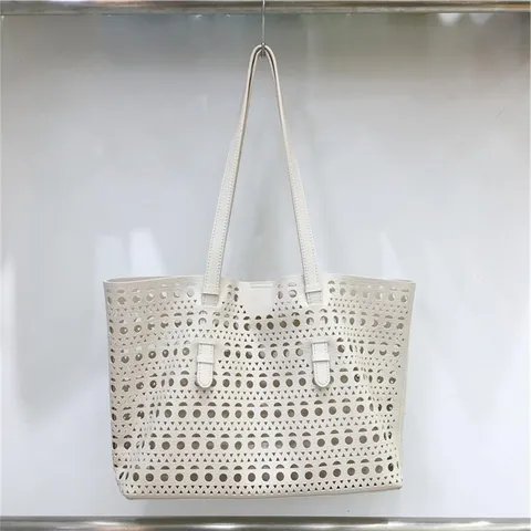 Women Large Capacity Hollow Out Tote Bag PU Leather Casual Shoulder Handbag Chic Shopper Bag