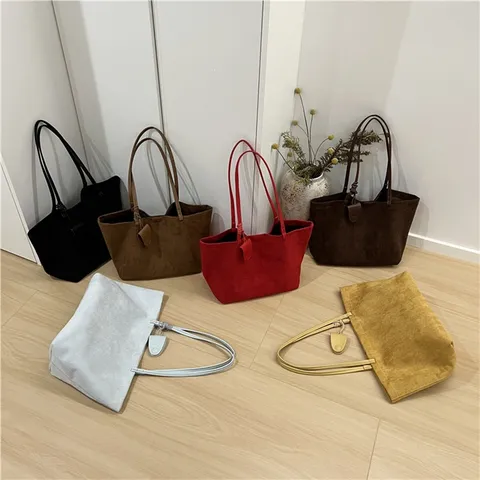 Large Capacity Suede Tote Bag Women Casual Shoulder Bag Autumn Winter Commuter Handbag With Glasses Pouch
