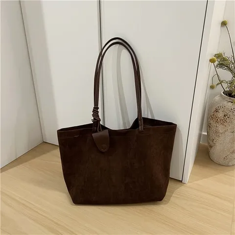 Large Capacity Suede Tote Bag Women Casual Shoulder Bag Autumn Winter Commuter Handbag With Glasses Pouch
