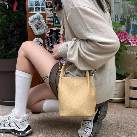 Women's Mini PU Leather Bucket Bag Casual Solid Color Top Handle Crossbody Shoulder Bag Daily Matching Handbag