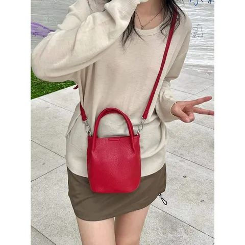 Women's Mini PU Leather Bucket Bag Casual Solid Color Top Handle Crossbody Shoulder Bag Daily Matching Handbag