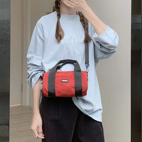Women Oxford Cloth Cylindrical Shoulder Crossbody Bag Casual Commute Daily Handbag Lightweight Travel Pocket Purse