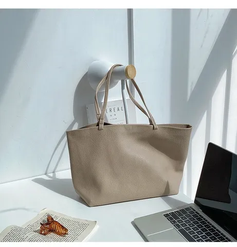 Minimalist Soft Leather Tote Bag For Women Large Capacity Retro Casual Shoulder Bag Versatile Underarm Handbag