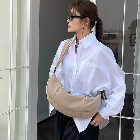 Minimalist Oxford Cloth Crescent Shoulder Bag For Women Retro Casual Crossbody Moon Bag Versatile Daily Handbag