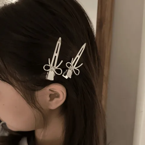 Koreatiko Styl Minimalist Metal Bow Hair Clip Side Bangs Duckbill Clip Fashion Hair Accessories For Women
