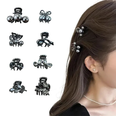 Sweet Alloy Rhinestone Bowknot Mini Hair Claw Clips Elegant Artificial Pearl Heart Small Hair Claws Geometric Flower Shark Clips Hairpins Headwear For Women Daily Decor