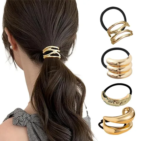 Legierung Geometrische Haargummis Schleife Herz Metall Haarbänder Pferdeschwanz Halter Elegante Mode Haarschmuck Für Damen Party