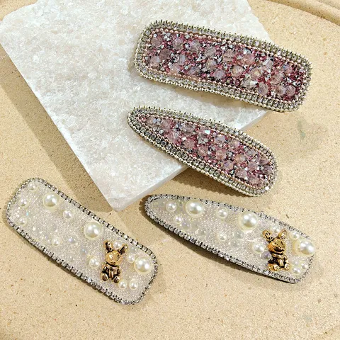Süße Zinklegierung Strass Haarspange Elegante Künstliche Perle Geometrische BB-Spange Mode Cartoon Bär Haarnadel Zubehör Für Damen