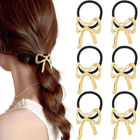Legierung Geometrische Haargummis Schleife Herz Metall Haarbänder Pferdeschwanz Halter Elegante Mode Haarschmuck Für Damen Party