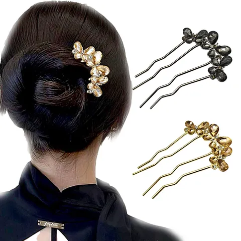 Neo-Chinese Alloy Rhinestone Flower Hair Stick Vintage Elegant Butterfly Artificial Pearl Hair Fork Hairpin Set For Women Daily Party Headwear