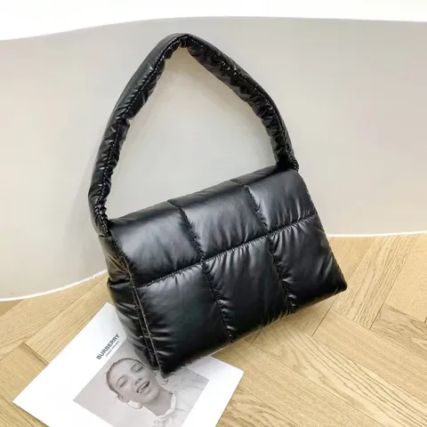 Women Fashion Quilted Down Fabric Shoulder Bag Casual Solid Color Large Capacity Puffy Underarm Bag Tote Handbag