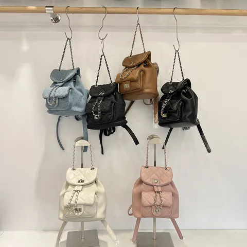 Women Diamond Lattice Chain Backpack Small PU Leather Shoulder Bag Casual Daily Travel Daypack Handbag
