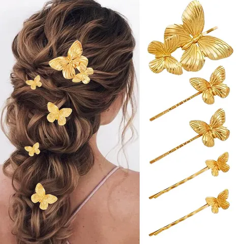 Eleganter Zinklegierung Gold Schmetterling Haarklammern Set Schmetterling Haarspangen Süße Seitenklammern Kopfschmuck Für Damen Haarschmuck Tägliches Geschenk