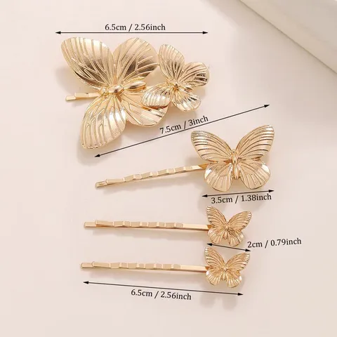 Eleganter Zinklegierung Gold Schmetterling Haarklammern Set Schmetterling Haarspangen Süße Seitenklammern Kopfschmuck Für Damen Haarschmuck Tägliches Geschenk