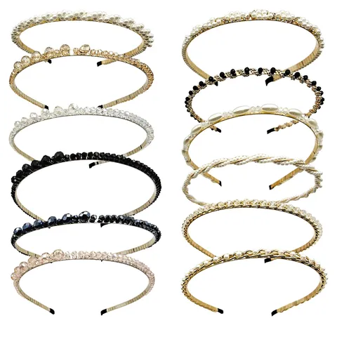 French Retro Pearl Headband Metal Twist Hair Band Rhinestone Hand-Woven Headband For Women Versatile Temperament Hair Accessory