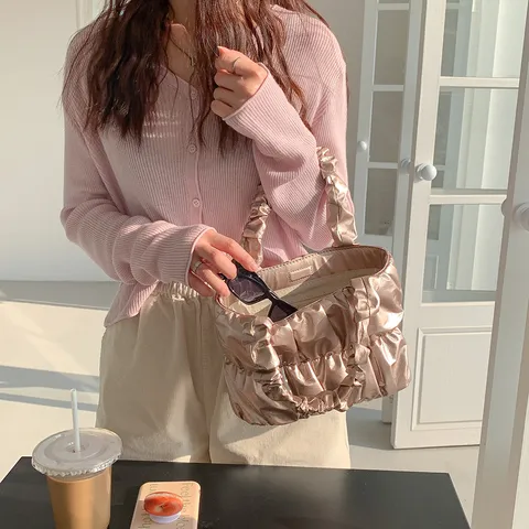 Women Fashion Pleated Soft PU Leather Shoulder Bag Casual Cloud Underarm Hobo Bag Daily Versatile Handbag