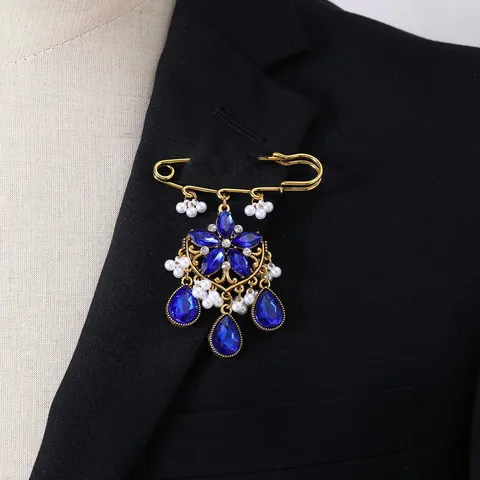 Vintage Bohemian Rhinestone Pearl Safety Pin Brooch Alloy Flower Crystal Suit Coat Corsage Fashion Jewelry For Women