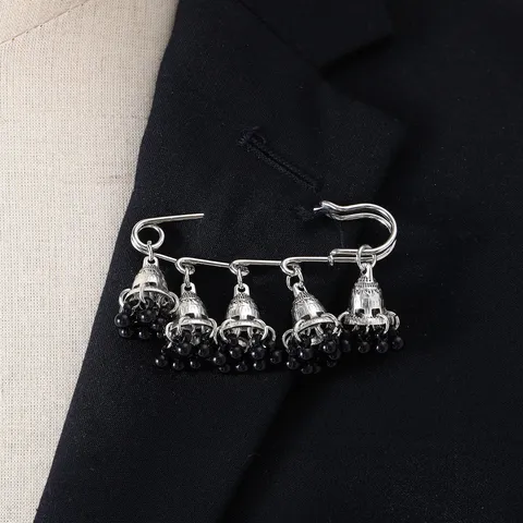Bohemian Vintage Tassel Bell Alloy Safety Pin Brooches For Women Fashion Clothing Jewelry
