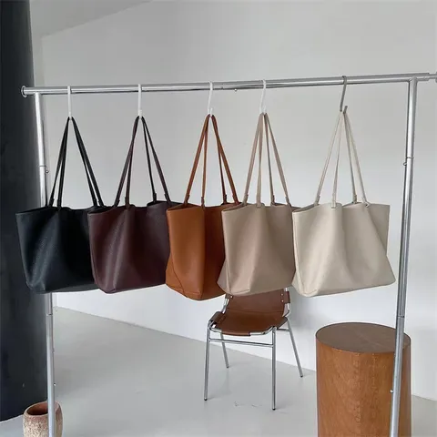 Minimalist PU Leather Tote Bag For Women Large Capacity Soft Shoulder Bag Casual Daily Commuter Handbag