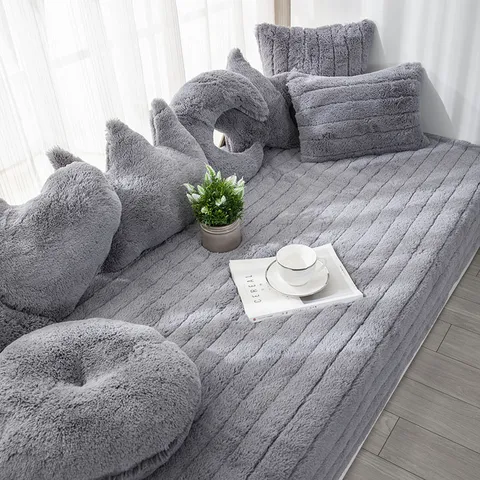 Plüsch Erker Kissen Weiche Fimitierte Kaninchenfell Tatami Matte Verdicken Wohnzimmer Sofa Teppich Einfarbig Warme Fensterbank Matte