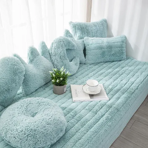 Plüsch Erker Kissen Weiche Fimitierte Kaninchenfell Tatami Matte Verdicken Wohnzimmer Sofa Teppich Einfarbig Warme Fensterbank Matte