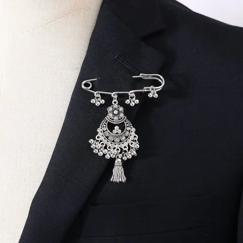Retro New Chinese Style Bohemian Long Tassel Brooch Pin For Women Alloy Rhinestone Fashion Jewelry Dress Accessories