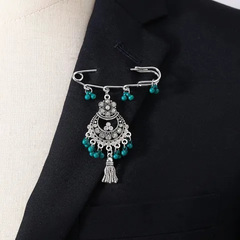 Retro New Chinese Style Bohemian Long Tassel Brooch Pin For Women Alloy Rhinestone Fashion Jewelry Dress Accessories