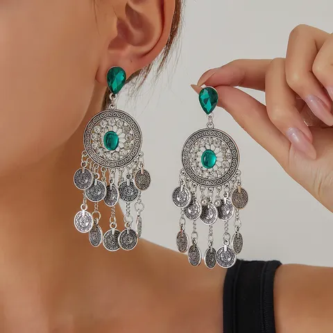 Vintage Ethnikou Styl Alloy Drop Synthetic Gem Rhinestone Tassel Pendentes Skoularikia Gynaikeia Kosmimata