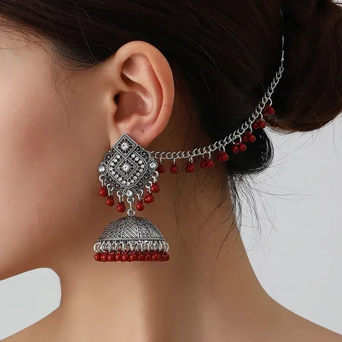Bohemian Indian Style Alloy Dangle Drop Earrings With Tassel Rhinestone Vintage Ethnic Jewelry For Women