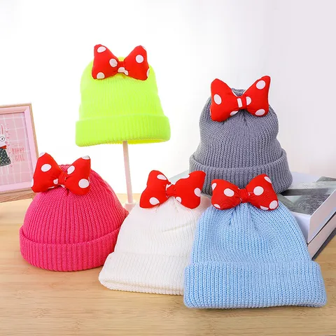 Kinder Warm Strickmütze Winter Einfarbig Süße Schleife Strickmütze Weiche Warme Kopfbedeckung Für Baby Jungen Und Mädchen