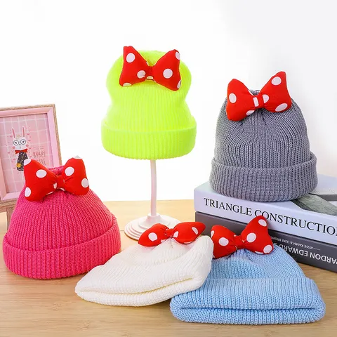 Kinder Warm Strickmütze Winter Einfarbig Süße Schleife Strickmütze Weiche Warme Kopfbedeckung Für Baby Jungen Und Mädchen