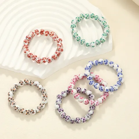 New Chinese Style Ceramic Beaded Bracelet Handcrafted Porcelain Floral Pattern Aesthetic Fashion Jewelry Gift For Women