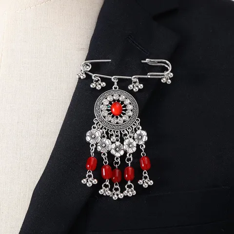 Vintage Ethnic Tassel Brooch Pin Alloy Rhinestone Fashion Clothing Accessories Jewelry Gift For Women