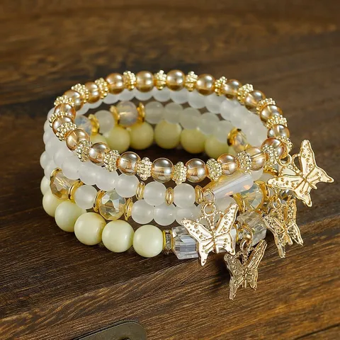 Bohemian Multi-Layer Butterfly Beaded Bracelet Alloy Crystal Fashion Jewelry Elegant Wrist Chain Gift For Women