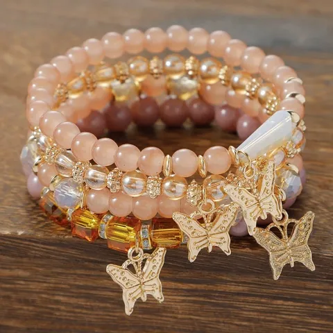 Bohemian Multi-Layer Butterfly Beaded Bracelet Alloy Crystal Fashion Jewelry Elegant Wrist Chain Gift For Women