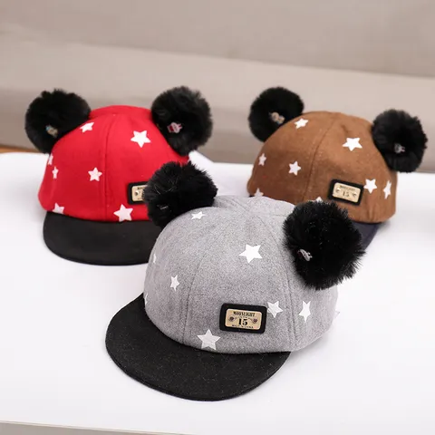 Säugling Baby Baseballkappe Süß Bestickter Stern Cordhut Warm Pom Pom Sonnenschutzhut Für Kinder Kleinkind