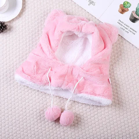 Süßes Winter Warmes Kinder Mütze und Schal Set Verdickte Plüsch Kleinkind Baby Ohrenschützer Pullover Mütze mit Bommel