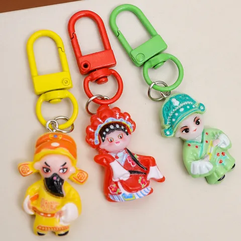 Chinesische Traditionelle Oper Figur Harz Schlüsselanhänger Süße Cartoon Tasche Pendant Paar Schlüsselanhänger Schultasche Dekoration