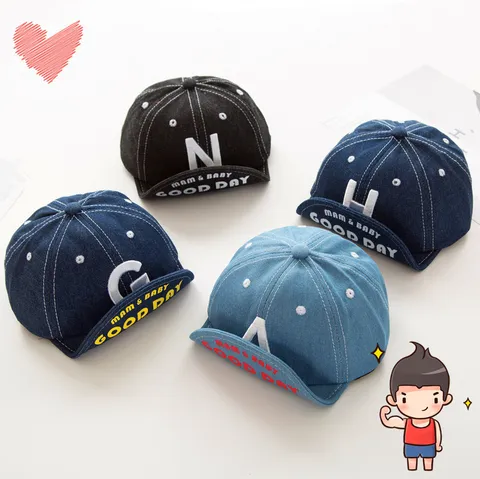 Säuglinge Süße Baumwolle Denim Baseball Kappe Buchstaben Stickerei Kurzer Schirm Sonnenschutz Hut Für Baby Jungen Mädchen Kleinkind Kinder Outdoor