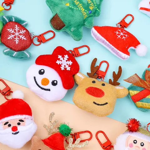 Weihnachten Plüsch Schlüsselanhänger Süßer Weihnachtsmann Schneemann Elch Weihnachtsbaum Gestopfter Anhänger Urlaubsgeschenk Party Zubehör