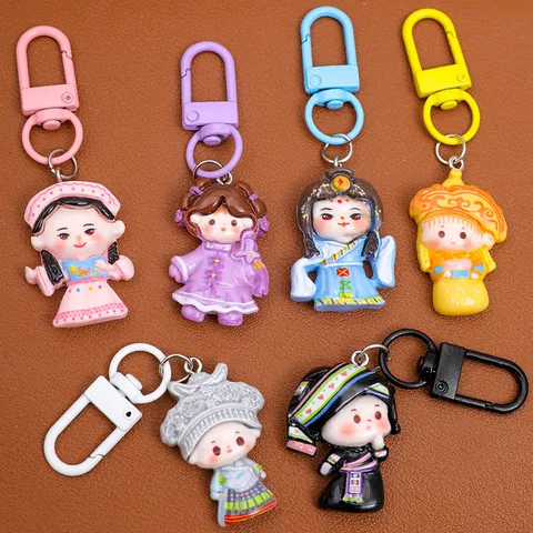 Süßer ethnischer Stil Mädchen Harz Cartoon Schlüsselanhänger DIY Kleber Zubehör Taschenanhänger Mode Schlüsselring Geschenk