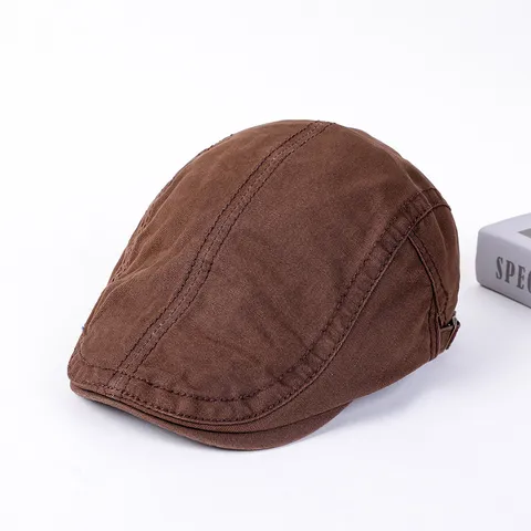 Herren Flache Schiebermütze Reine Baumwolle Vintage Newsboy Hut Einzelfarbig Verstellbar Lässig Outdoor Sonnenschutz Baret