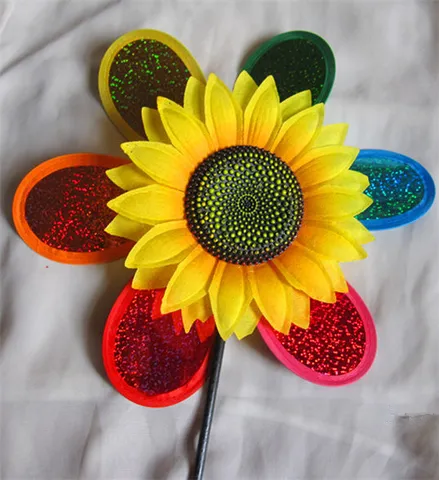 Niños Plástico Girasol Molino de Viento Juguete al Aire Libre Colorido Láser Brillo Viento Spinner Jardín Césped Decoración